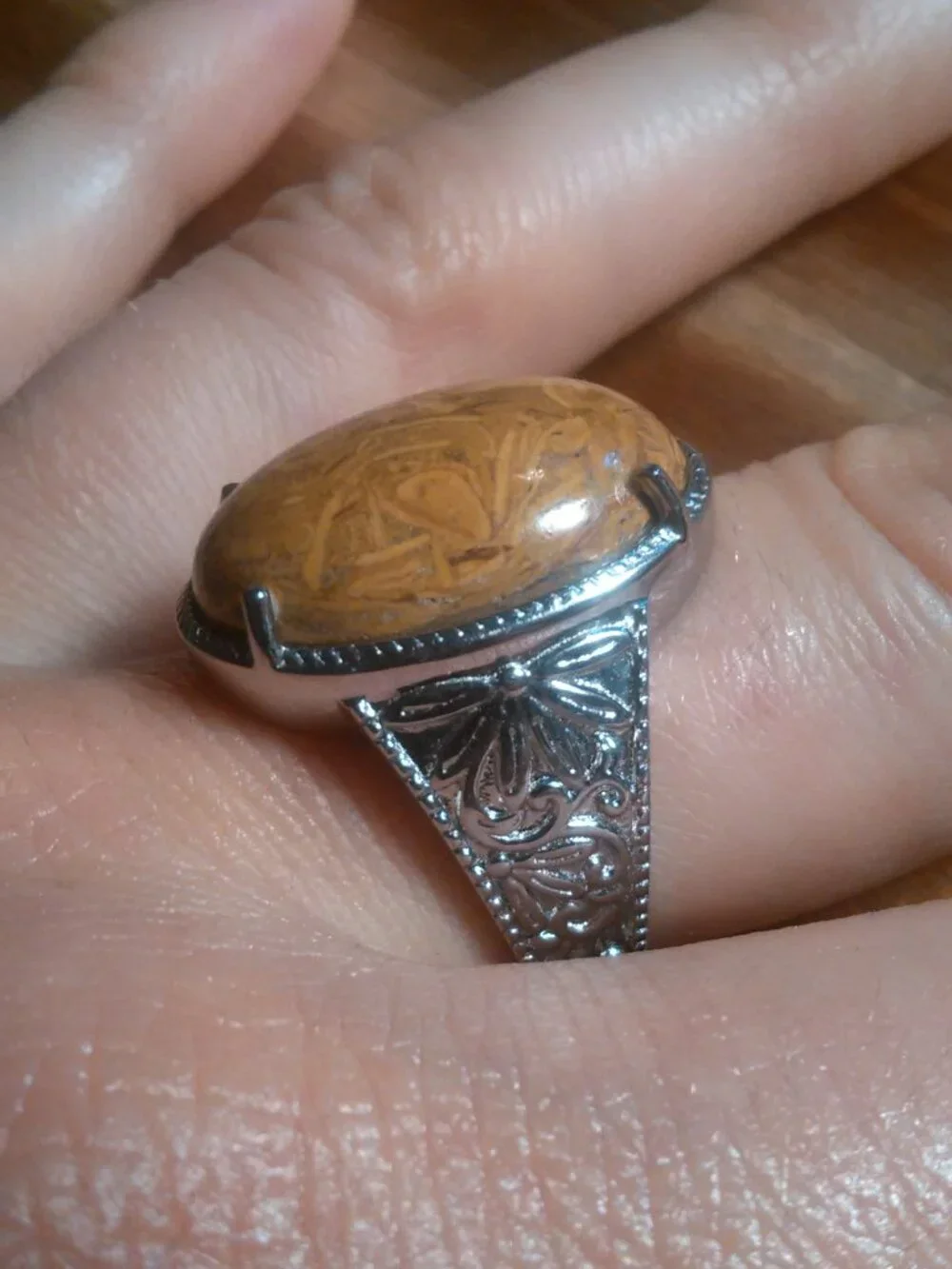 Script Stone Stainless Steel Solitaire Ring (Size 8)